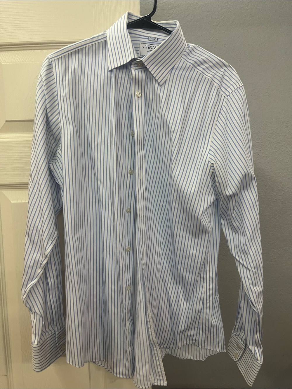 Charles Tyrwhitt White Shirt with Light Blue Stripes - Picture 2 of 2